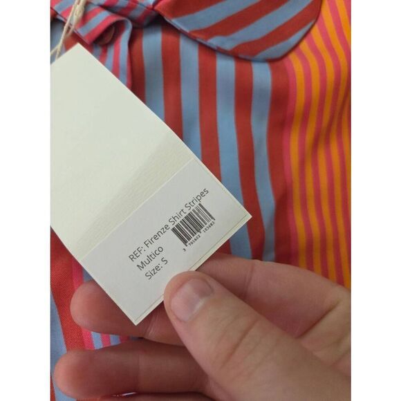 NWT MARIA DE LA ORDEN Firenze Striped Poplin S/s Shirt In Multicolor sz Small - Picture 4 of 6